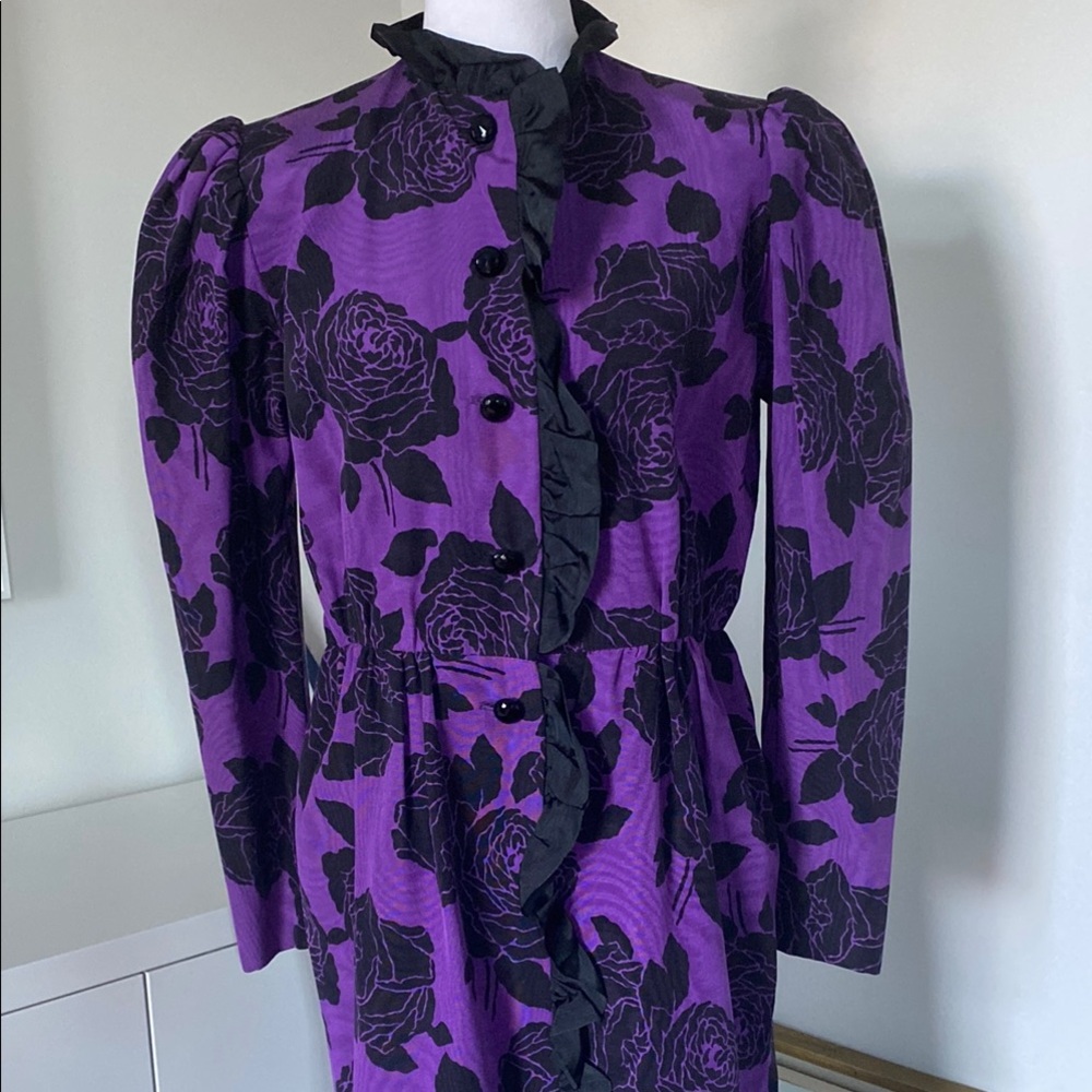 Vintage Givenchy Purple and Black Puff Sleeve Sheath Dress